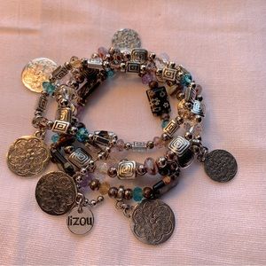 Luzou Coin Bracelet 4 Layers Silvertone